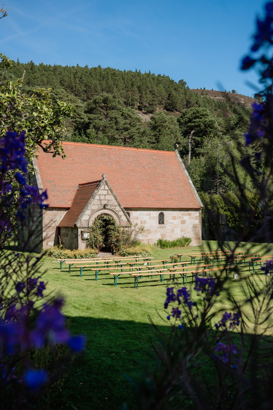 outdoor ceremony next to the chapel